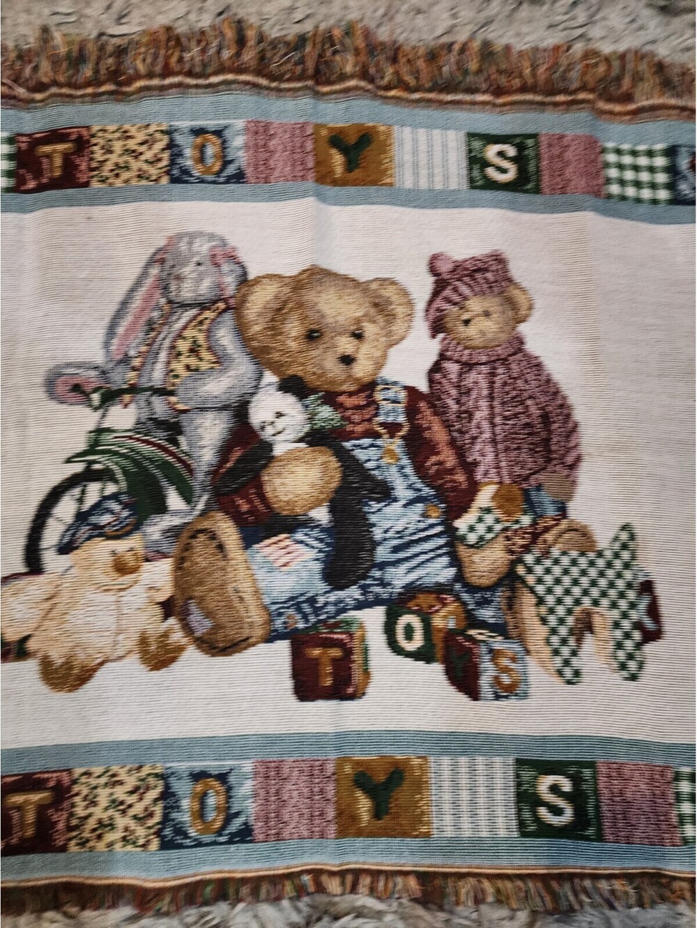 Manta Tapiz Vintage Springmaid Blue jean Teddy Bear 1990 34"×49 " Cotton